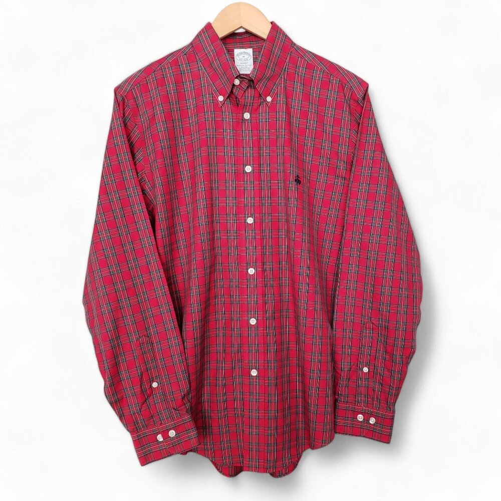 Brooks‎ Brothers Tartan Plaid Button Up Shirt Men's Christmas Colors Preppy M
